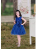 Royal Blue Rosette Organza Sparkly Flower Girl Dress